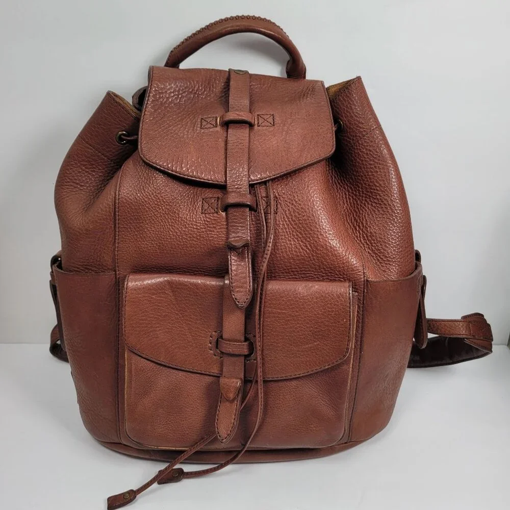 Will Leather Goods Brown Leather Backpack W Multiple Pockets & Adjustable Straps - Picture 1 of 10